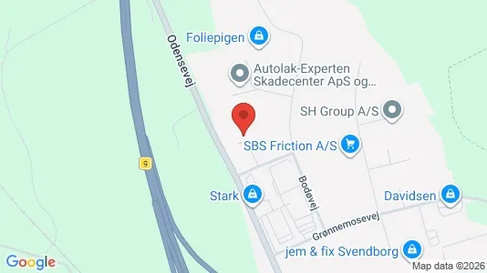 Værkstedslokaler til leje i Svendborg - kort over placeringen